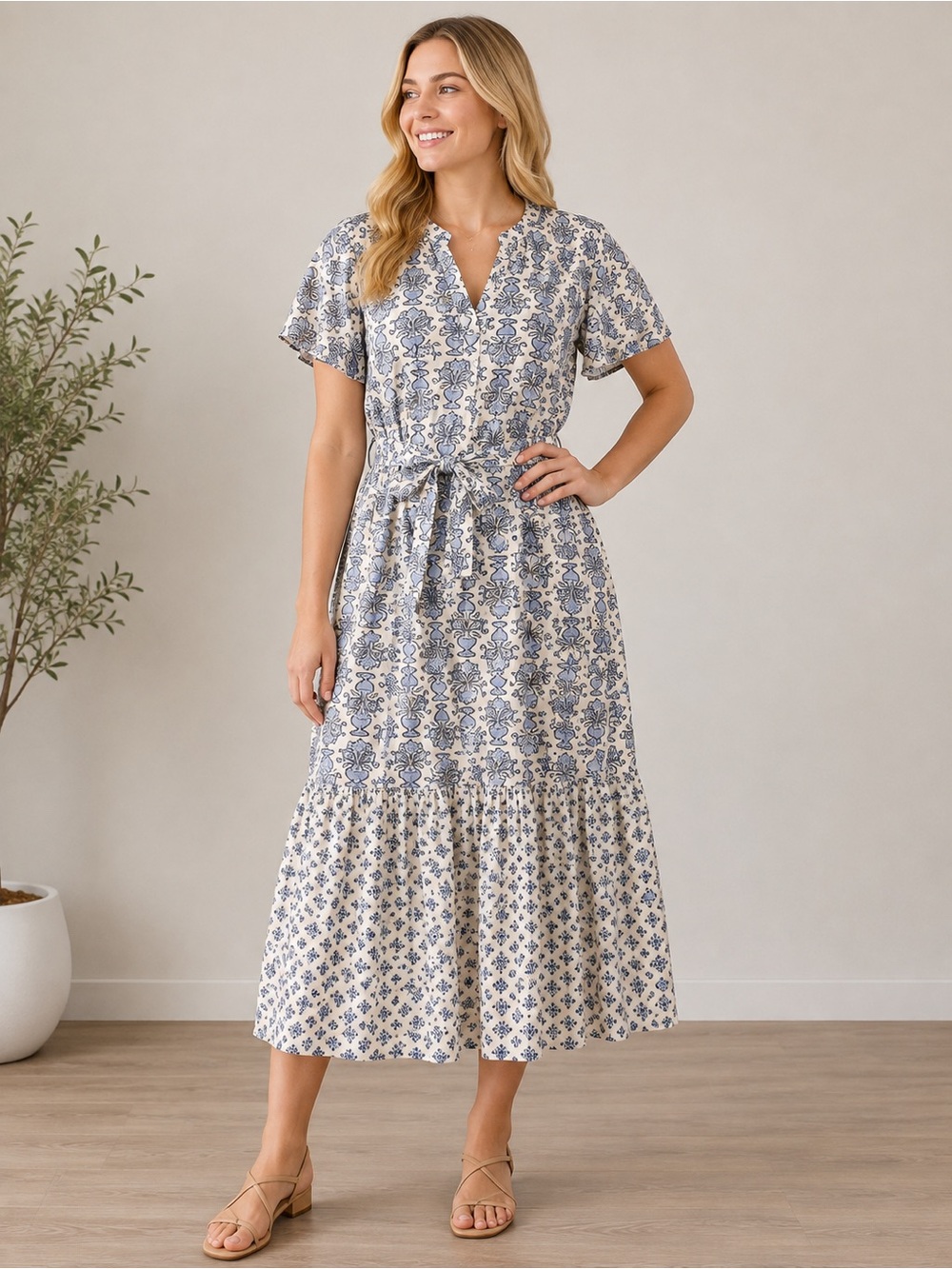 Magari Made in Italy Blue & White Cotton Maxi Dress – Medium